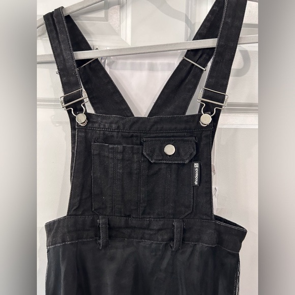 Women's Denim & Tulle Black Tiered Midi Dress Sz S Grunge Punk Gothic Overalls - Picture 3 of 12
